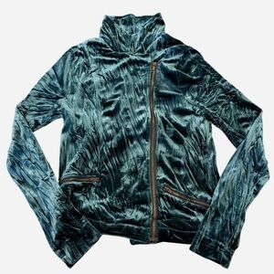 Vintage Emerald Green Crushed Velvet Moto Zip Jacket